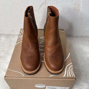 New Patina Brown Leather Block Heel Ankle Booties / Size 8
